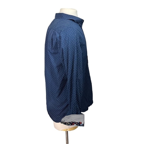 Denim & Flower Ricky Singh Navy & Periwinkle Dots Long Sleeve Button-Up Sz XL - Picture 8 of 16